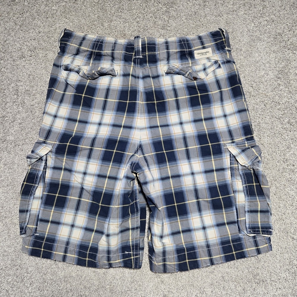 Abercrombie & Fitch Men's Heavyweight Blue Plaid Cargo Shorts - Picture 2 of 10